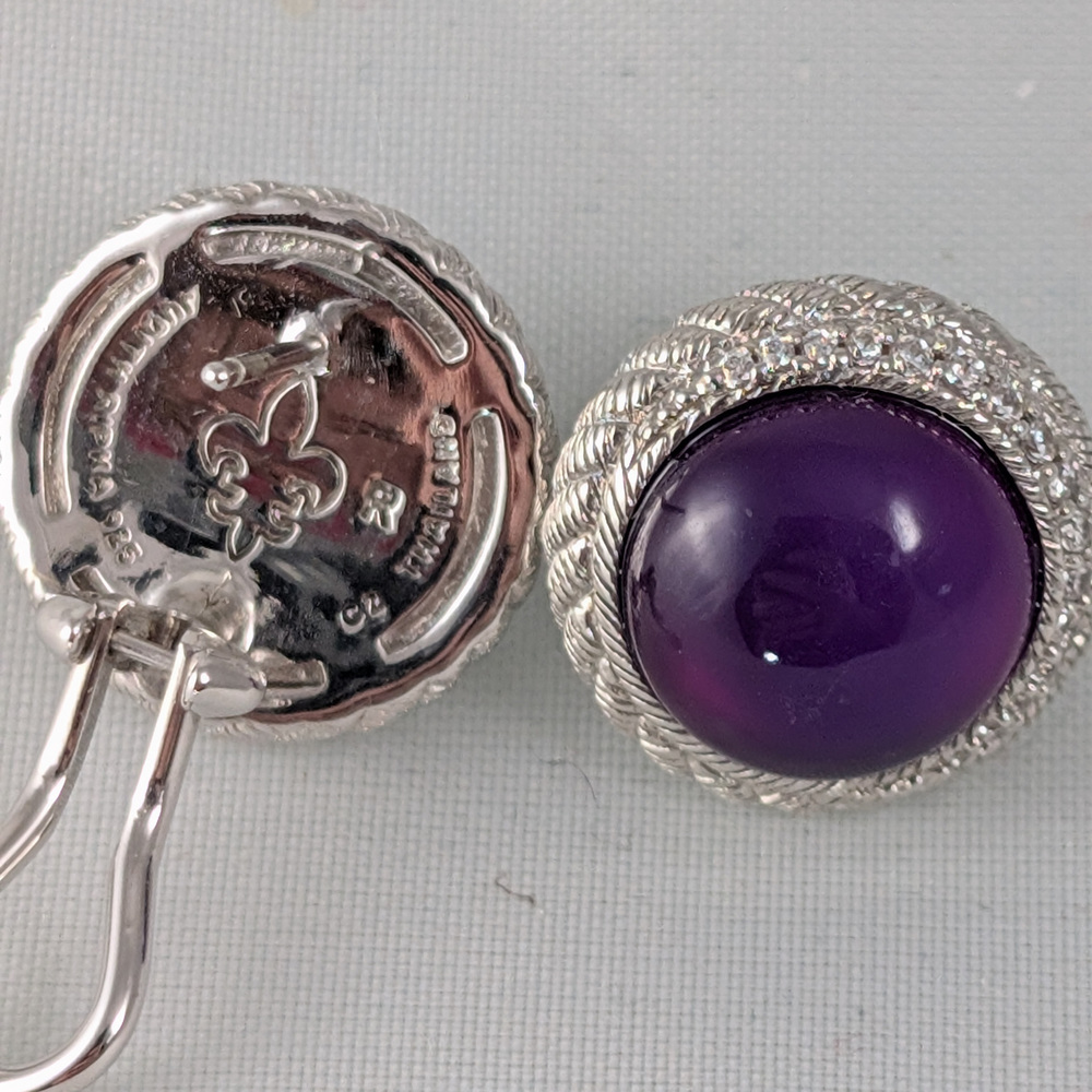 Judith Ripka Amethyst Bezel 925 SS CZ Earrings - Picture 5 of 5